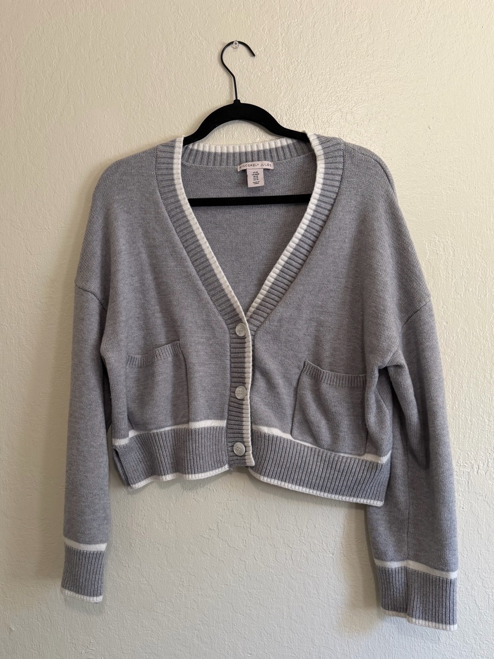 Light Gray V-Neck Button Cardigan Sweater